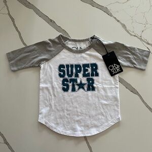 NWT Chaser Toddler Boys Gray/White Super Star 3/4 Sleeve Graphic Tee Size: 3